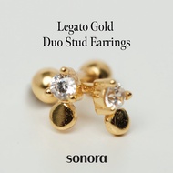 Sonora Legato Gold Duo Stud Earrings, Serenade Collection, 18K Gold Plated 925 Sterling Silver