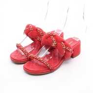 【二手】香奈兒絎縫涼鞋，Coco MarkRED絨面革涼鞋，女款，二手 B