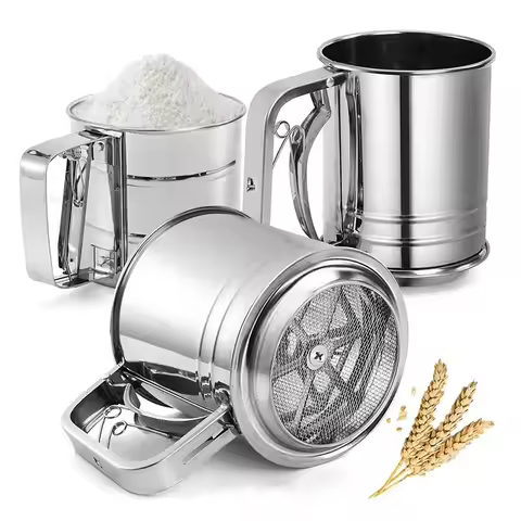 Manual Stainless Steel Flour Sifter Double Layers Flour Sieve Quick Sifting Sieve Strainer For Cake 