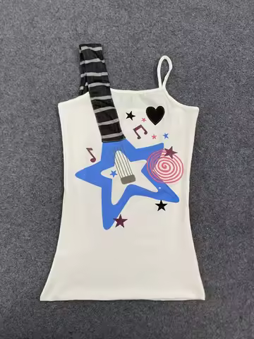 Y2K Subculture Punk Rock Rebellious Visual Kei Music Symbol Camisole Vintage Retro Aesthetic Sleevel