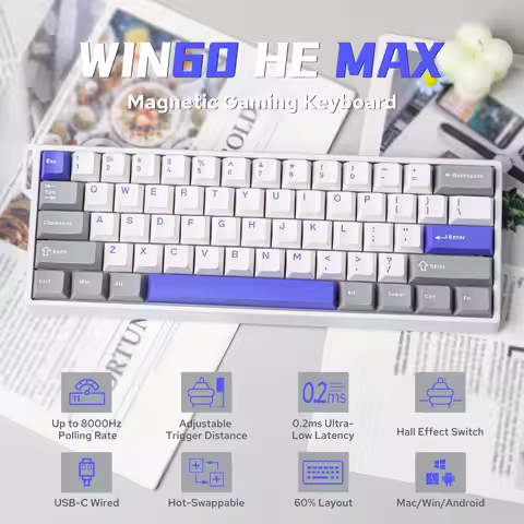 Aula WIN60 HE MAX Wired Magnetic Keyboard With Adjustable Actuation Hot-Swappable 8K Hz Polling Rate