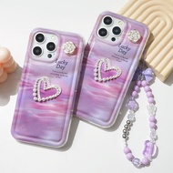 UNGU GANTUNGAN 3D22 Softcase Purple Lilac Transparent Love Embossed Motif + Strap Hanger For All Typ