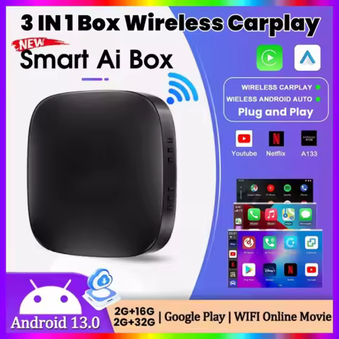 New Android 13 CarPlay AI Box Adapter Wireless CarPlay Android Auto Smart AI Box For Netflix YouTube