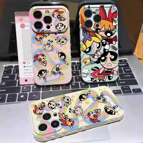 Cute P-Powerpuff Girls For Apple iPhone 17 16 15 14 13 12 Mini 11 Pro Max Bubble Heart Cover Funda S