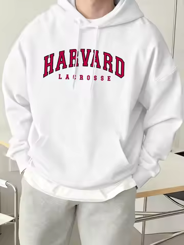 Harvard Lacrosse Prints Hoodie Men'S Soft Fashion Sweatshirts Sport Comfy Streetwear Basic Casual Cl