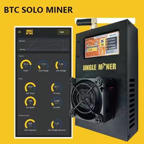Jingle Solo Lite Bitcoins Miner BM1370 Asic Chip 1.2TH/s Solo Miner 5V DC Good for Home Use BTC Mine