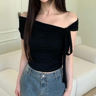 Bow Knot Detail Women's Trendy Strapless T-Shirt