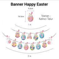 BANNER TARIK TULISAN HAPPY EASTER SELAMAT PASKAH TELUR BUNTING FLAG TALI DEKORASI PINTU PERNAK PERNI