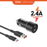 OLIKE R6S R6C Car Charger Set + Cable - Dual USB Fast Charging 2.4A C or Micro