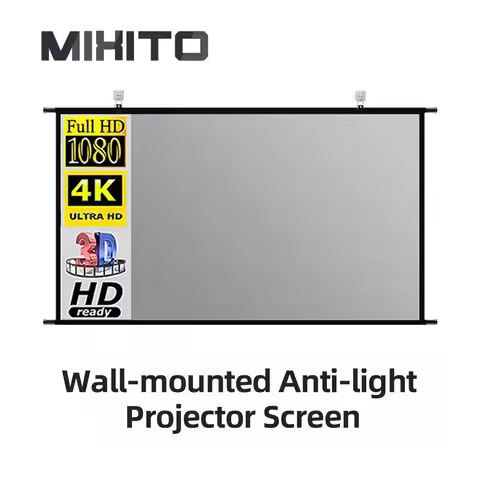 MIXITO Wall-Mounted Grey Anti-light Projector Screen 60"/84"/100"/120"Portable Foldable For Home Off