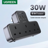 Ugreen PD30W 6-in-1 Fast Charging USB-A USB-C Extension Socket Wall Plug for iPhone 15 14, Macbook, Laptop, Fans