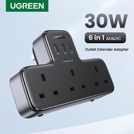 Ugreen PD30W 6-in-1 Fast Charging USB-A USB-C Extension Socket Wall Plug for iPhone 15 14, Macbook, 