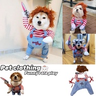 Dog Cosplay Costume Funny Pet Clothes Halloween Chucky Puppy Cat Jacket Festival Party Coat Wig S-XL