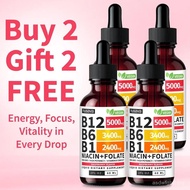 (4-Pack) Vitamin B12 Liquid Edible Supplement Drops with B6, B1, Niacin & Folate for Energy, Brain &