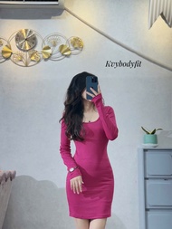 Đầm body cổ vuông tay dài siêu hách dáng Kvy D5 chất thun cotton mịn co giãn thích hợp mặc ở nhà đi