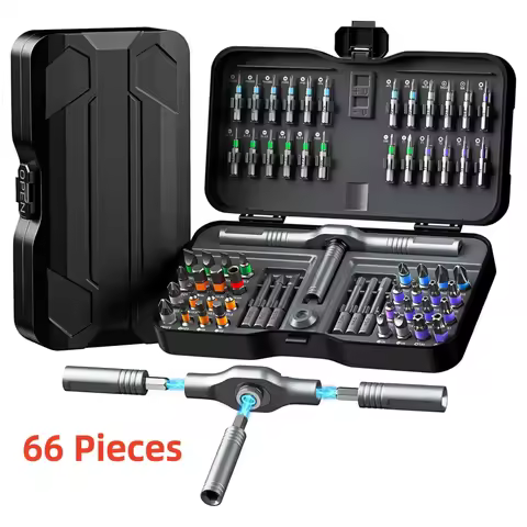 66 in 1 Ratchet Screwdriver Set with Detachable Handle, 6.2° Ratchet Head, Multi S2 Steel Bit Free C