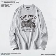 100% Cotton Ami Khaki Retro Motorcycle Printed T-Shirt National Trendy Couple Loose Casual Long Slee