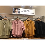 KEMEJA Uniqlo - Woman Open Collar Linen Blend Shirt