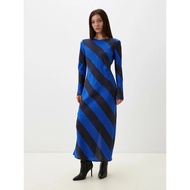 Out Duck Pure Original Blue Black Contrast Color Twill Wide Strip Round Neck Long Sleeve Dress Heigh