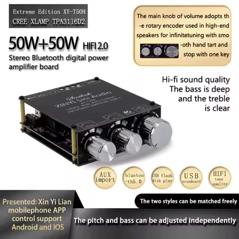 XY-T50H TPA3116D2 2*50W Bluetooth 5.0 Subwoofer Amplifier Board 2.0 Channel High Power Audio Stereo 
