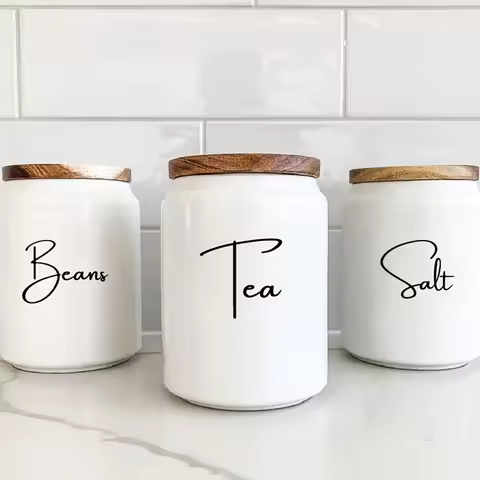 Kitchen Organization Canister Jar Labels Sticker Waterproof Decal Tea Coffee Sugar Baking Salt Quote