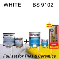 FULL SET Epoxy Floor Coating [ 1L Mici WP Tiles Cote Primer + 1L Nippon EA4 Epoxy Finish + FREE Painting Tool Set ]  BS 9102 White