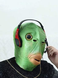 1入綠色魚頭造型塑料有趣惡作劇派對成人cosplay魚面具