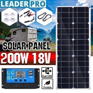 200W 18V MonocrystalineSolar Panel Dual 12V/5V DC USB Outdoor Car RV Rechargeable Kit with 10A Solar