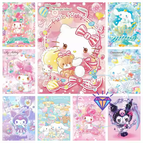 Cartoon Kuromi And My Melody Diamond Painting Kit 5D DIY Hello Kitty Diamond Embroidery Cross Handma