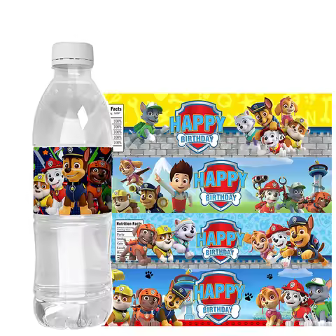 Paw Patrol Theme Water Bottle Stickers Labels Baptism Baby Shower Birthday Decor Supplies Dogs Party