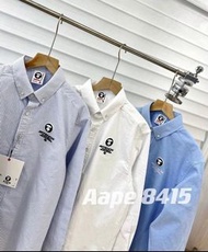 Aape 8415 四色入日系牛津紡襯衫 藍白條紋/黑/灰/白