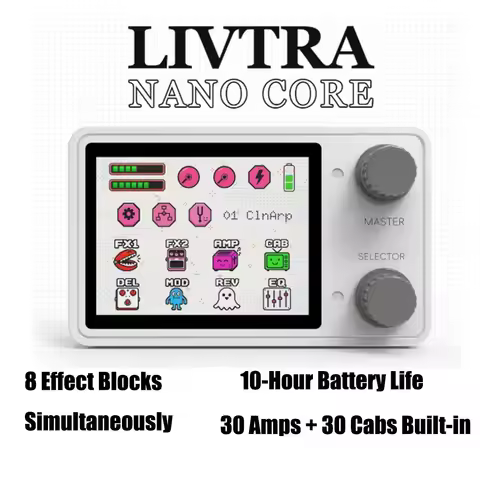 LIVTRA NANOCORE Guitar Pedal Multi-Function Ultralight 126g 10H Standby 2.4" Display NAM/IR Ready AI