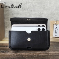 CONTACT‘S Genuine Leather Pouch Bag Men Multifunational Vintage Waist Bag for 6.9 inch Phone Travel