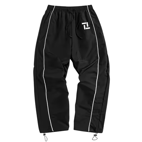 Men's Black Fitness Training Track Pants Track Pants with White Side Stripes Drawstrings "Geometric"