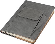 dohobby Grey Leather Notebook 100gsm 200 Pages Thick Paper Notebook With Unique Design Two Pocket For Any Frequent Note Taker Or Writer