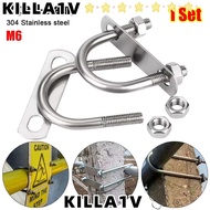 KILLA1V 1Set Pipe U-clamp, With Baffle 304 Stainless Steel M6 Round Tube Clamp, Durable Screws Round