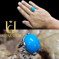Iranian Sky Blue Turquoise Ring For Him | Cincin Firus Iran | 925 Silver Hand Made