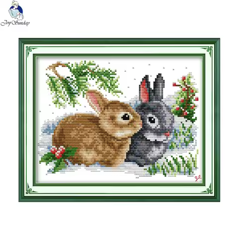 Lucky rabbits Handmade Cross Stitch DMC 11CT 14CT Cross Stitch Set Chinese Cotton Cross-stitch Kits 