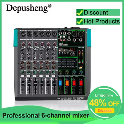 Professional Audio Mixer Depusheng MG6 6 Channel Sound Board Console DJ Mixing Desk System Interface