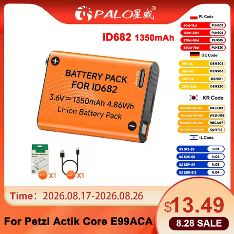 High Capacity 1350mAh ID682 Rechargeable Battery with USB Charging Port for Petzl Actik Core E99ACA 