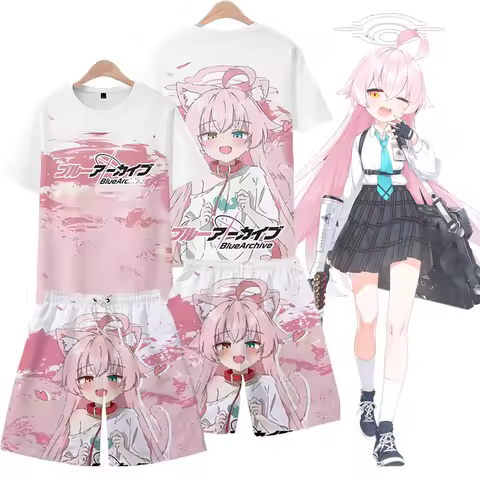 Anime Blue Archive Takanashi Hoshino 3D Print T-shirt Set Kawaii Kids Cosplay Tee Shorts Suit Summer