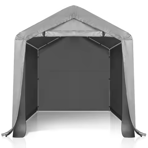 6x6FT Dark Gray 4-Wall, One-Piece Frame Carport, Gray Powder-Coated Iron Pipes, 25mm Diameter, 140G 