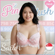 『Ship out 24h』Japanese Plus Size Wireless Push Up Bra Sailor Plaid Print Cute Bow Youthful 大码内衣 75B 