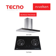 (HOOD + HOB) TECNO ISA 9238 / ISA9238 Island Hood with Black front Panel + Tecno T 22TGSV / T22TGSV (70cm ) 2-Burner Tempered Glass Cooker Hob