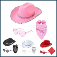 Sparkly Cowgirl Hat Festival Cowgirl Hat Stylish Headgear with Bandana and Glasses for Costume Gathe