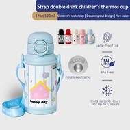 17oz/500ml Sport Leisure Stainless Steel Vacuum Flask Thermos Water Bottle Strap Straw ZS5035