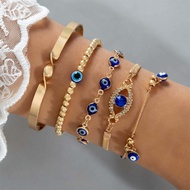 Vintage Multi-Layered Evil Eye สร้อยข้อมือชุดผู้หญิง Handmade ตุรกี Lucky Blue Eyes สร้อยข้อมือลูกปั