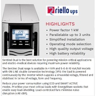 RIELLO UPS Battery Backup - Sentinel Dual Rack Mount - SDU 10KVA Power factor 1 Online Sinusoidal - Parallelable up to 3
