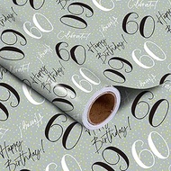 LeZakaa 60th Birthday Wrapping Paper Roll - ‘60 Happy Birthday & Celebrate’ Design in Gray for Men, 
