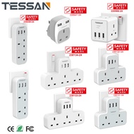 [SG Safety Mark]TESSAN 1/2/3/4 Way Extension Plug Adapter Wall Charger USB Adapter Power socket Multi Plug Extension with USB , USB C Charger Plug Extension Type C Adapter USB Plug  3 Pin UK Plug Socket Phone Charger Wall Socket for Home Office
